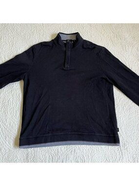 BOSS Hugo Boss Mens Top Black Quarter Zip Sweater Pullover Regular Fit Size XXL
